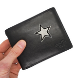 Ster Zwarte Rand Glitter Strijk Embleem Patch op een zwarte portemonnee 