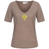 Diamant Goud Glitter Strijk Embleem Patch op een beige bruin t-shirtje