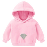 Diamant Zilver Glitter Strijk Embleem Patch op een kleine roze hoodie