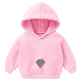Diamant Glitter Strijk Embleem Patch Paars Lila op een kleine roze hoodie