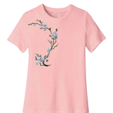 Bloesem Bloemen Tak Strijk Embleem Patch Wit Groen op een roze t-shirtje