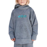 Tribal Paillette Lichtblauw Cosplay Sequins Strijk Embleem Patch op een grijze hoodie