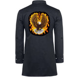 Adelaar Arend Eagle Vlammen Vuurzee XXL Strijk Embleem Patch op e rugzijde van een zwarte Goth jas