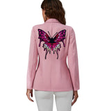 Vlinder Druppelvlinder XXL Strijk Embleem Patch Roze op de rugzijde van een roze colbert