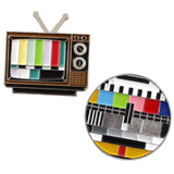 Testbeeld TV Retro Emaille Pin samen met de retro TV met testbeeld emaille pin
