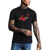 Bloemen Op Tak XL Strijk Applicatie Patch op een zwart t-shirt