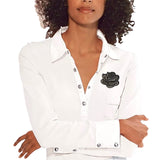 Roos Rozen Bloem Bloemen Strijk Embleem Patch Taupe op een witte blouse