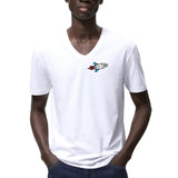 Raket Vlam Strijk Embleem Patch op een wit t-shirt