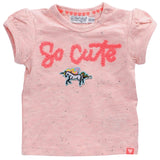 Eenhoorn Strijk Embleem Patch Lichtblauw op een roze baby shirtje