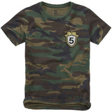 Embleem Strijk Patch Paillette Fashion op een klein t-shirtje met camouflage print