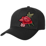 Pioen Roos Bloemen Strijk Embleem Patch op een zwarte cap