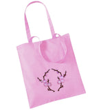 Bloesem Bloemen Takje Strijk Embleem Patch Rechts samen met de linker variant op een roze linnen tas