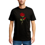 Roos Op Gouden Steel XL Paillette Strijk Embleem Patch op een zwart t-shirt