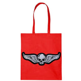 Schedel Skull Wings Strijk Embleem XXL Patch op een rood linnen tas
