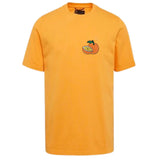 Sinaasappel Mandarijn Strijk Embleem Patch Oranje op een oranje t-shirt