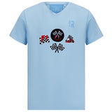 Finish Vlaggen Formule 1.Strijk Embleem Patch samen met drie andere formule 1. strijk patches op een lichtblauw t-shirtje