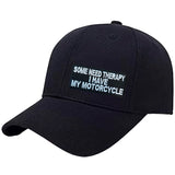 Some Need Therapy I Have My Motorcycle Strijk Embleem Patch op een zwarte cap