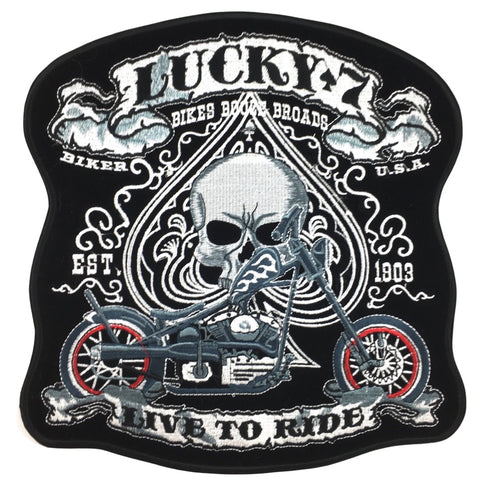 Lucky 7 Live To Ride Biker XXL Strijk Embleem Patch
