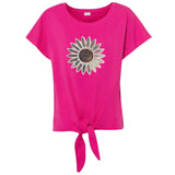 Margriet Bloem Paillette Strijk Embleem Patch op een fuchsia roze shirtje