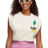 Cactus Strijk Embleem Patch op een wit t-shirtje