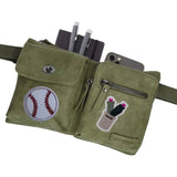 Cactus Bloempot Strijk Embleem Patch samen met een baseball strijk patch op een groen heuptasje