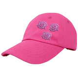 Drie maal de Roze Roosje Strijk Stofembleem Patch op een roze cap