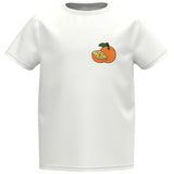Sinaasappel Mandarijn Strijk Embleem Patch Oranje op een klein wit t-shirtje