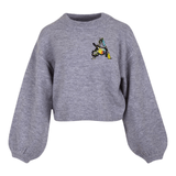 Hoofdletter A Alfabet Letter Opnaai Fashion Part op een grijze sweater