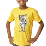  Wolf Sluipend Strijk Applicatie op een geel t-shirtje