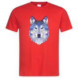 Wolf Artistiek Strijk Applicatie op een rood t-shirt