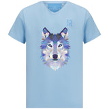 Wolf Artistiek Strijk Applicatie op een lichtblauw t-shirtje