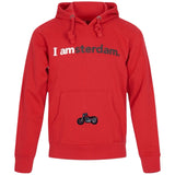 Motor Brommer Bromfiets Strijk Embleem Patch Rood op een rode hoodie