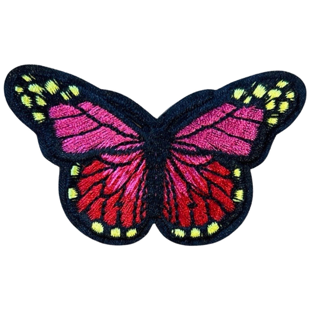 Roos Roze Zwarte Vlinder Strijk Embleem Patch
