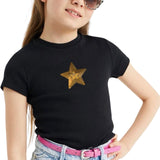 Ster Paillette Goud Strijk Embleem Patch op een zwart t-shirtje