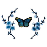 Bloesem Vlinder Blauw Strijk Embleem Patch Set