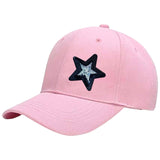 Ster Paillette Strijk Emblemen Patch Zwart Zilver op een roze cap