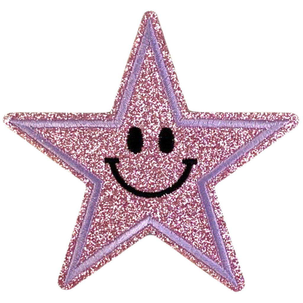 Licht Roze Glitter Smiley Ster Strijk Embleem Patch