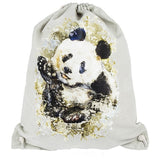 Voorbeeld van de Panda Beer Design Applicatie op een linnen rugzak