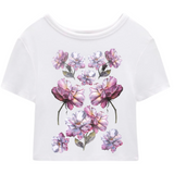 Pioen Wilde Roos Anemoon Bloem Full Color Strijk Applicatie op een wit t-shirtje