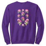 Pioen Rozen Wilde Roos Bloem Full Color Strijk Applicatie op een paarse sweater