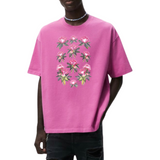 Pioen Rozen Wilde Roos Bloem Full Color Strijk Applicatie op een roze t-shirt