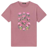 Pioen Rozen Wilde Roos Bloem Full Color Strijk Applicatie op een oud roze gekleurd t-shirt