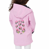 Pioen Rozen Wilde Roos Bloem Full Color Strijk Applicatie op de rugzijde van een roze jas
