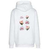 Roos Rozen Bloem Full Color Strijk Applicatie de rugzijde van een witte hoodie