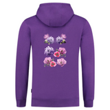 Anemoon Bloem Full Color Strijk Applicatie op de rugzijde van een paarse hoodie