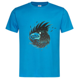 Kraai Kraaien Crow Strijk Applicatie op een blauw t-shirt