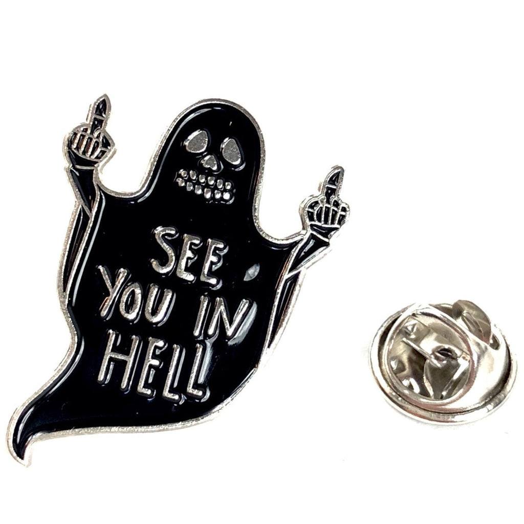 Spook See You In Hell Tekst Emaille Pin