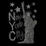 New York City Tekst Lady Liberty Strass Strijk Applicatie op een zwarte ondergrond
