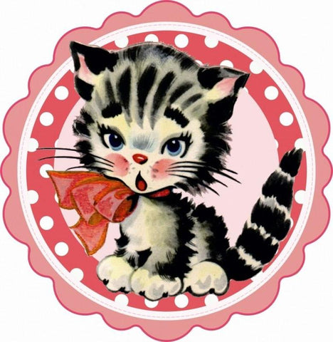 Poes Kitten Met Gestreepte Vacht En Roze Strik Strijk Applicatie