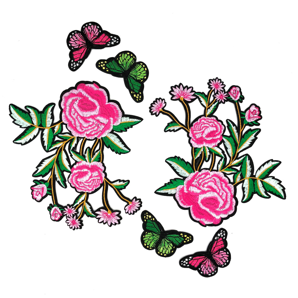 Butterfly's On Pink Roses Strijk Patch Set